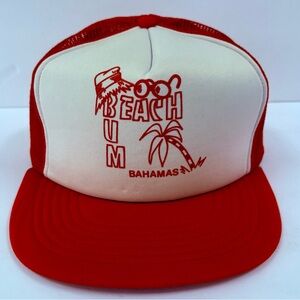Vintage Bahamas Beach Bum Trucker Snapback Hat Mesh Foam Tropical Vibes 80s